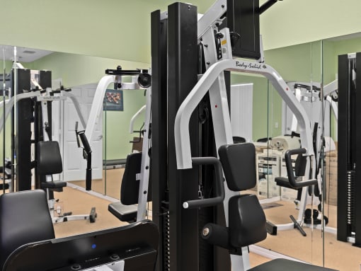 a row of exercise machines in a gym at The Groves at Wimauma Apartments , Florida 33598