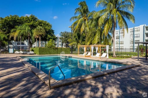 a swimming pool with palm trees in the background  at Club at Emerald Waters, Hollywood, FL