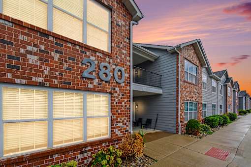 A row of houses numbered in ascending order.