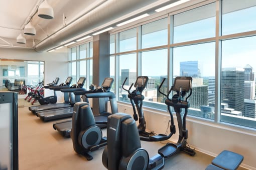 fitness center with views at Two Twelve Clayton, Clayton, Missouri