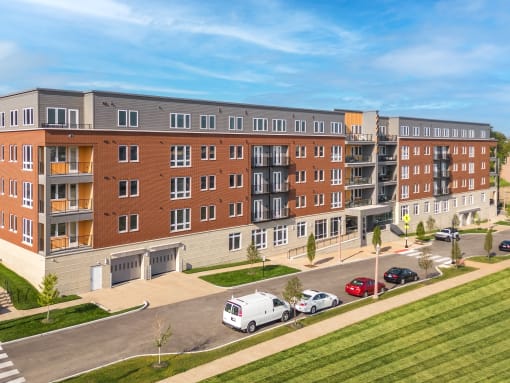 an aerial view of an apartment building on a city street at 2200 LaSalle Apartments, St Louis
