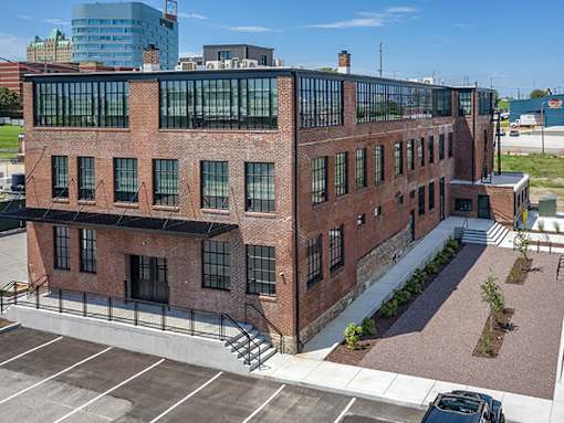 Steelcote Crossing exterior historic brick building at Steelcote Square, St. Louis