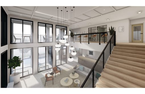 Modern two story clubroom at The Flats & Terraces at Wildhorse Village, Chesterfield, MO