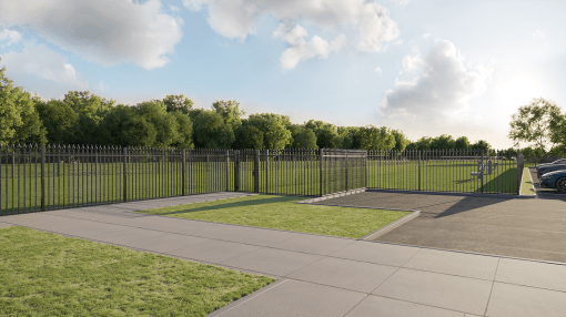 Timber Club rendering of fenced in dog park