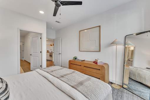 Bedroom with ceiling fan at Plaza at Pinnacle Hills, Rogers, Arkansas