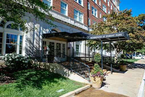 exterior log black awning at Residences at Forest Park, Missouri, 63108
