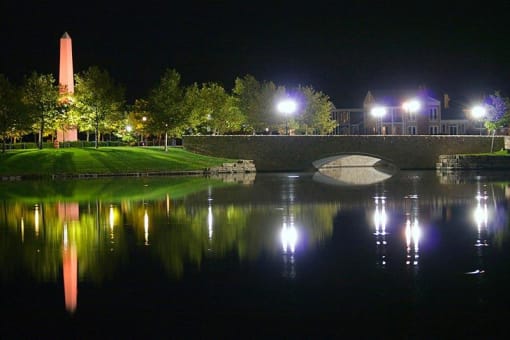 Pond View In Night at Promenade at New Town, Saint Charles, Missouri