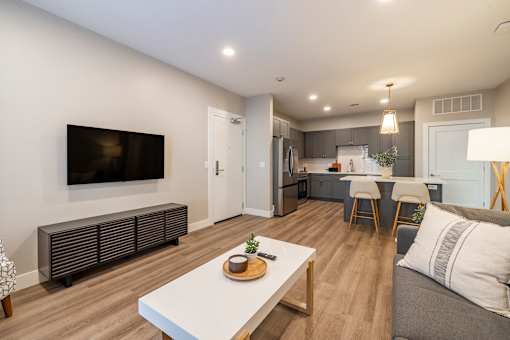 Living Area With Kitchen at Preserve at Sycamore Creek, Missouri 65065