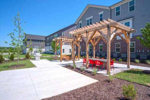 Outdoor sitting area at Pure Lowell, Lowell