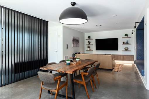 clubhouse with communal seating and TV at Steelcote Square, Missouri, 63103