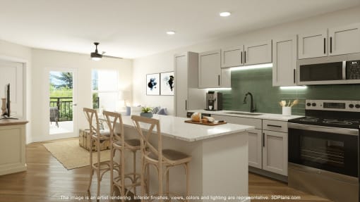 kitchen with white cabinets and stainless steel appliances at The Rail, Missouri