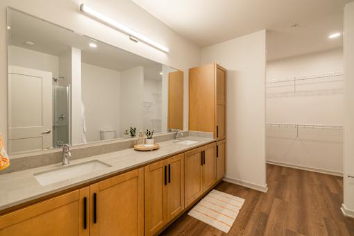 Bathroom with two sinks at Timber Club, St. Peters, Missouri