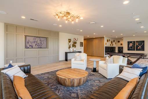 Living Room with Leather Couch at Timber Club, Missouri, 63304
