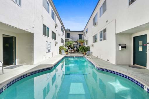 A swimming pool in a residential building.