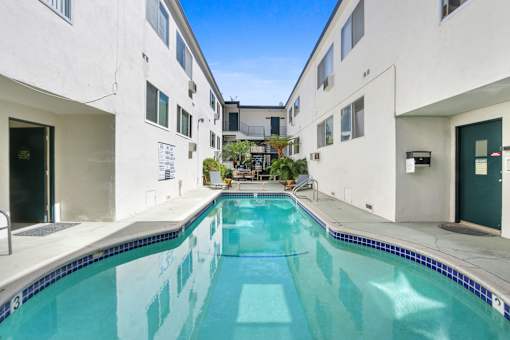 A swimming pool in a residential building.
