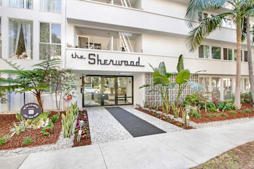 The Sherwood hotel has a beautiful front entrance.