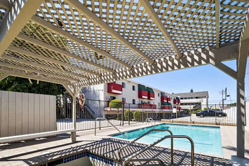 A pool under a lattice structure.