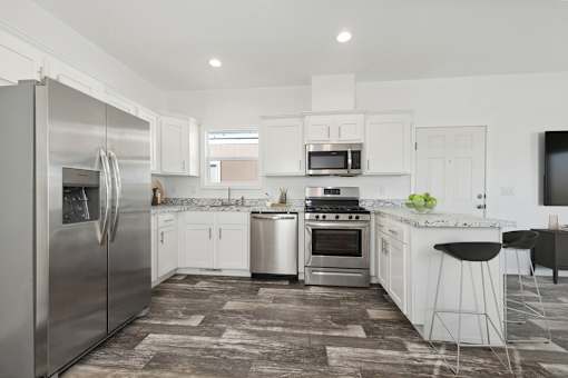 Model kitchen at Desert Valley Oasis MHC in Mesa, AZ.