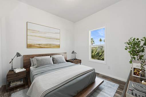 Model bedroom at Desert Valley Oasis MHC in Mesa, AZ.