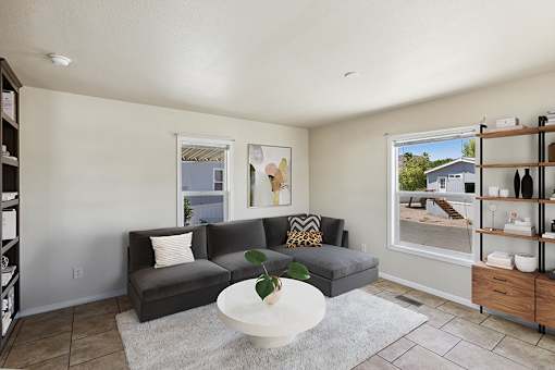 Model living room at Verde Plaza Manufactured Home Community in Tucson, Arizona