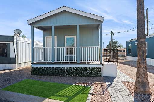 Model home exterior at Desert Valley Oasis MHC in Mesa, AZ.