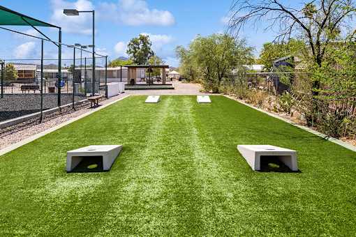 Cornhole courts at Verde Plaza Manufactured Home Community in Tucson, Arizona