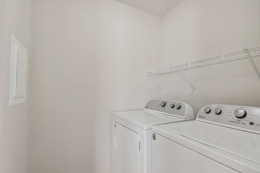 Model laundry closet at Candlelight Village Manufactured Home Community in Sauk, IL
