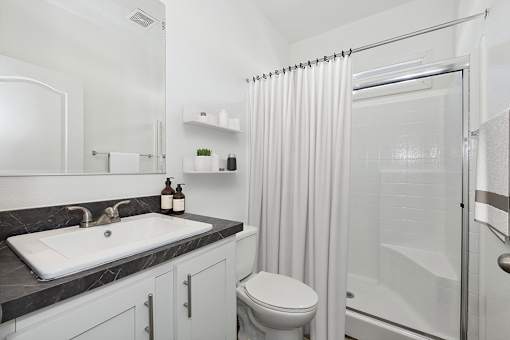 Model bathroom at Desert Valley Oasis MHC in Mesa, AZ.