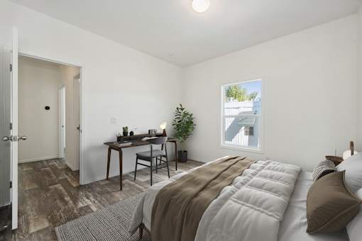 Model bedroom at Desert Valley Oasis MHC in Mesa, AZ.