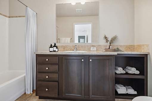 Bathroom vanity at Verde Plaza Manufactured Home Community in Tucson, Arizona