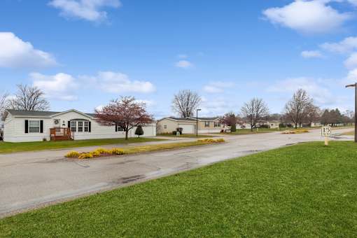 View of homes at Cedarfield Manufactured Homes Community in Cedar Springs, MI