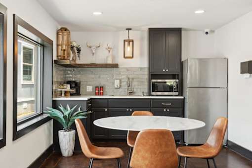 Community kitchen at Aldea Manufacture Home Community in Fort Worth, Texas