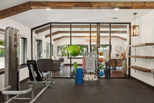 Fitness center at Aldea Manufacture Home Community in Fort Worth, Texas