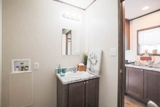Model bathroom at Aldea Manufacture Home Community in Fort Worth, Texas