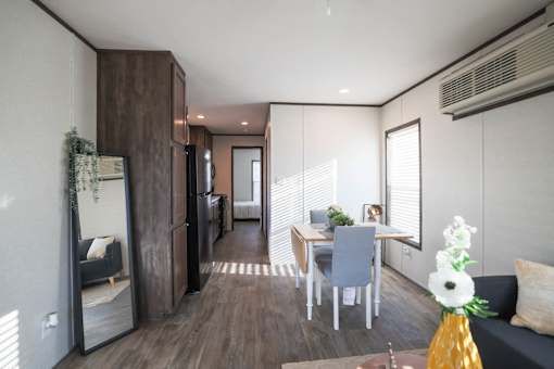 Model kitchen and dining area at Aldea Manufacture Home Community in Fort Worth, Texas