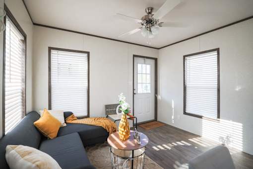 Model living room at Aldea Manufacture Home Community in Fort Worth, Texas