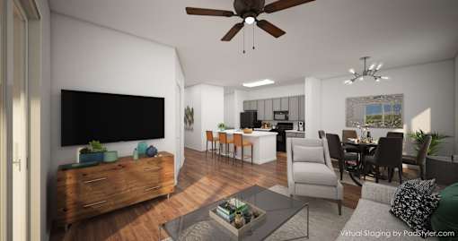 Living Room and Kitchen at Arbours at Hester Lake Apartments, Florida