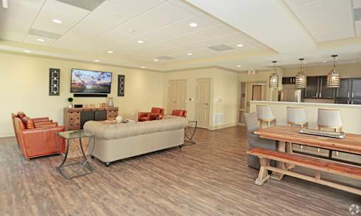 A living room with a couch, chairs, and a television at Arbours at Tumblin Creek ~ Active 55+ Adult Community, Florida