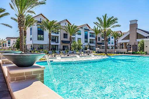 Blue Cool Swimming Pool at Alys Crossing Apartments, Cypress, TX