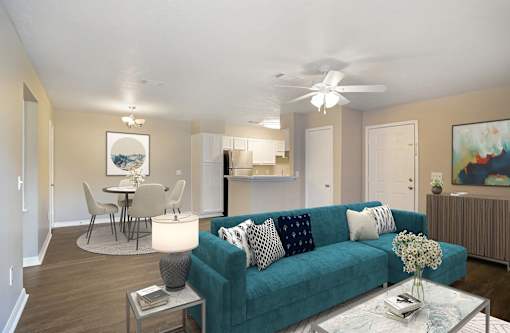 Living Room along with dining table at Arbors at Natchez Trace Apartments, Mississippi