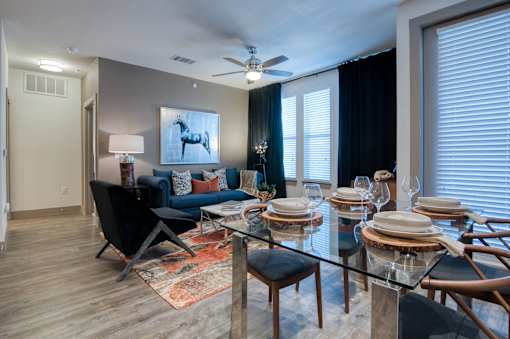 Living Room Come Dining Area View at Fifty02 Westover Hills, San Antonio, 78251