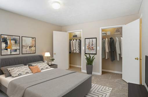 Bedroom with closet at Grand at Pearl Apartments, Pearl, 39208
