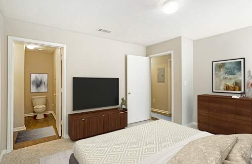 Bedroom attached with bath at Grand at Pearl Apartments, Pearl, Mississippi
