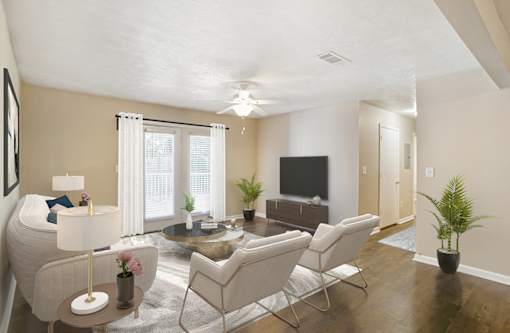 Living Room With Television at Grand at Pearl Apartments, Pearl, MS