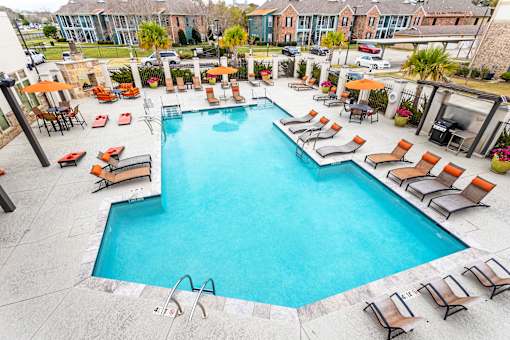 Pool view from terrace at La Veranda at Polly Lane Apartments, Lafayette