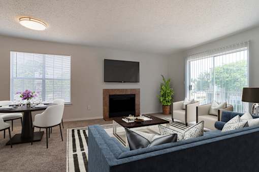 Living Area With Fireplace at Reflection Pointe, Flowood, 39232
