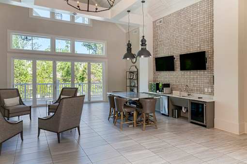 Clubhouse interior design at Skyland Exchange Apartments, North Carolina