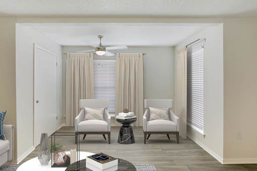 Living Room with high ceiling Fan