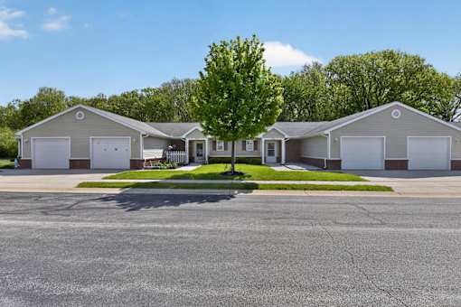 A row of houses with a tree in front.