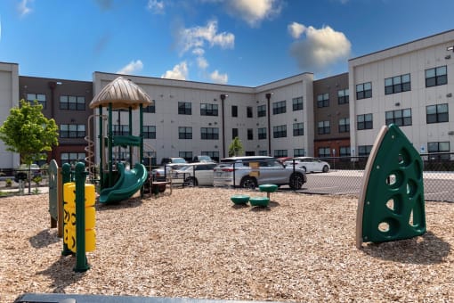 a playground in front of a building